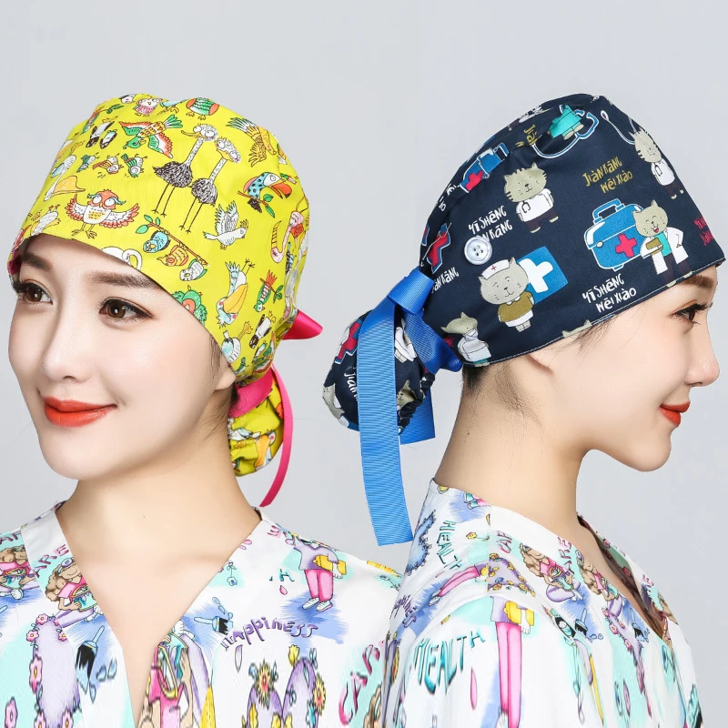 버튼이 있는 인쇄된 수술용 모자 스크럽 코튼 의사 랩  - Hair Care Hospital 리뷰 및 가격
